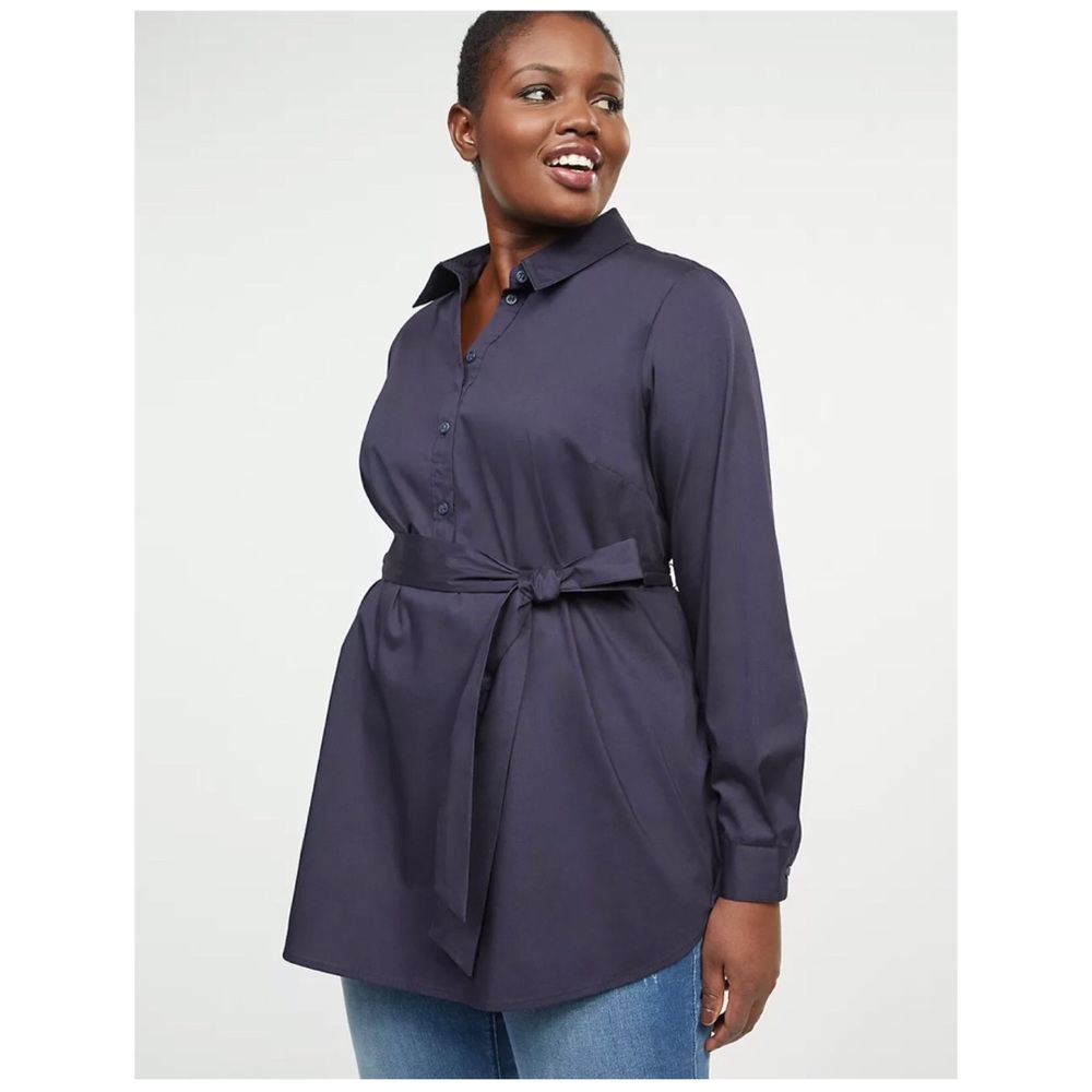 NWT Lane Bryant Dark Blue Belted Poplin Popover